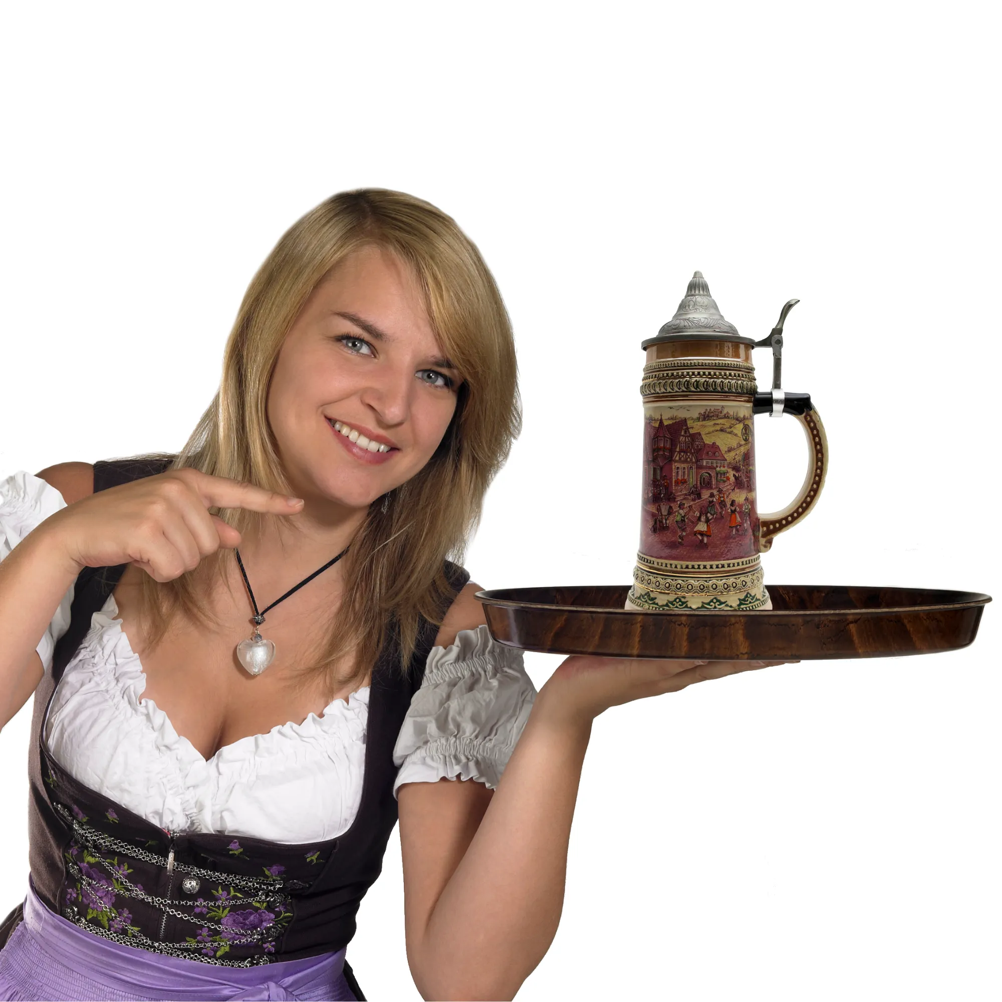 1 Liter German Village Dancers Beer Stein with Metal Lid