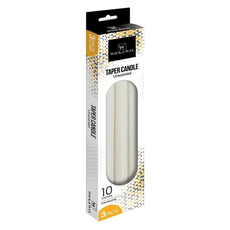 10" Unscented White Taper Candle