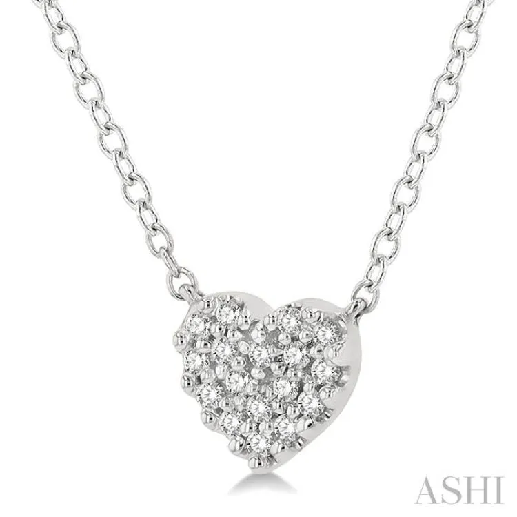 1/10 ctw Heart Charm Round Cut Diamond Petite Fashion Pendant With Chain in 10K White Gold