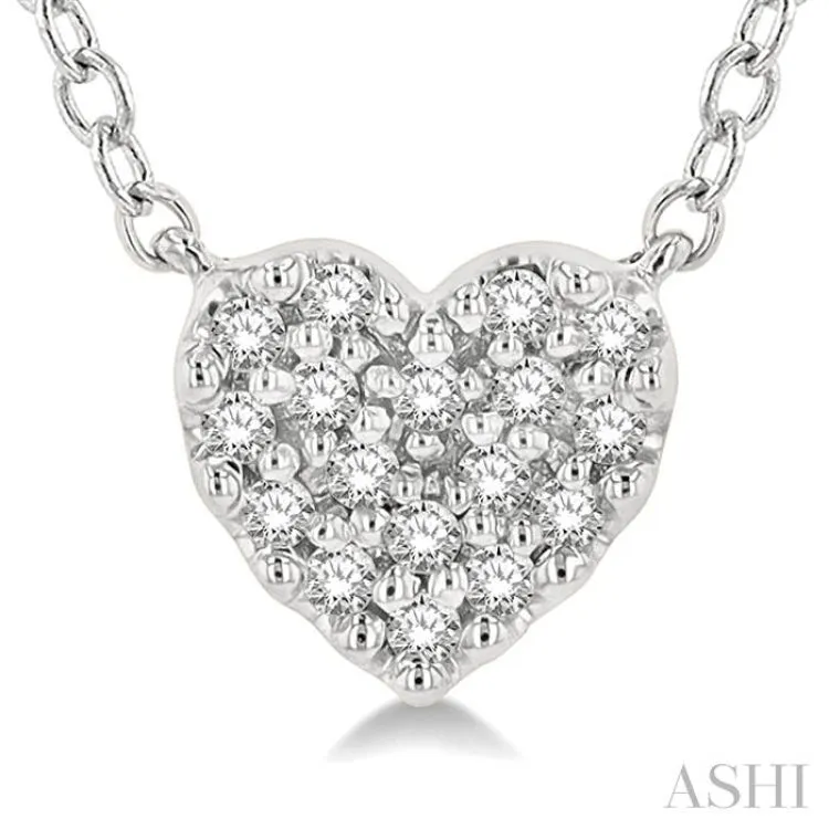 1/10 ctw Heart Charm Round Cut Diamond Petite Fashion Pendant With Chain in 10K White Gold