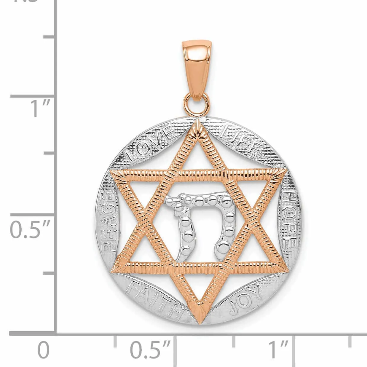 14k Rose Gold Star of David Chai LOVE LIFE HOPE JOY FAITH PEACE Charm