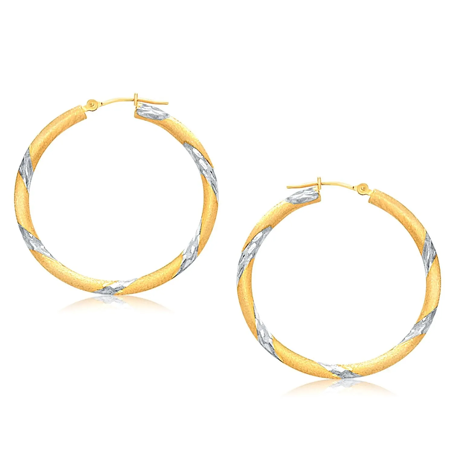 14K Two Tone Gold Polished Hoop Earrings