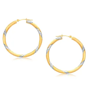 14K Two Tone Gold Polished Hoop Earrings