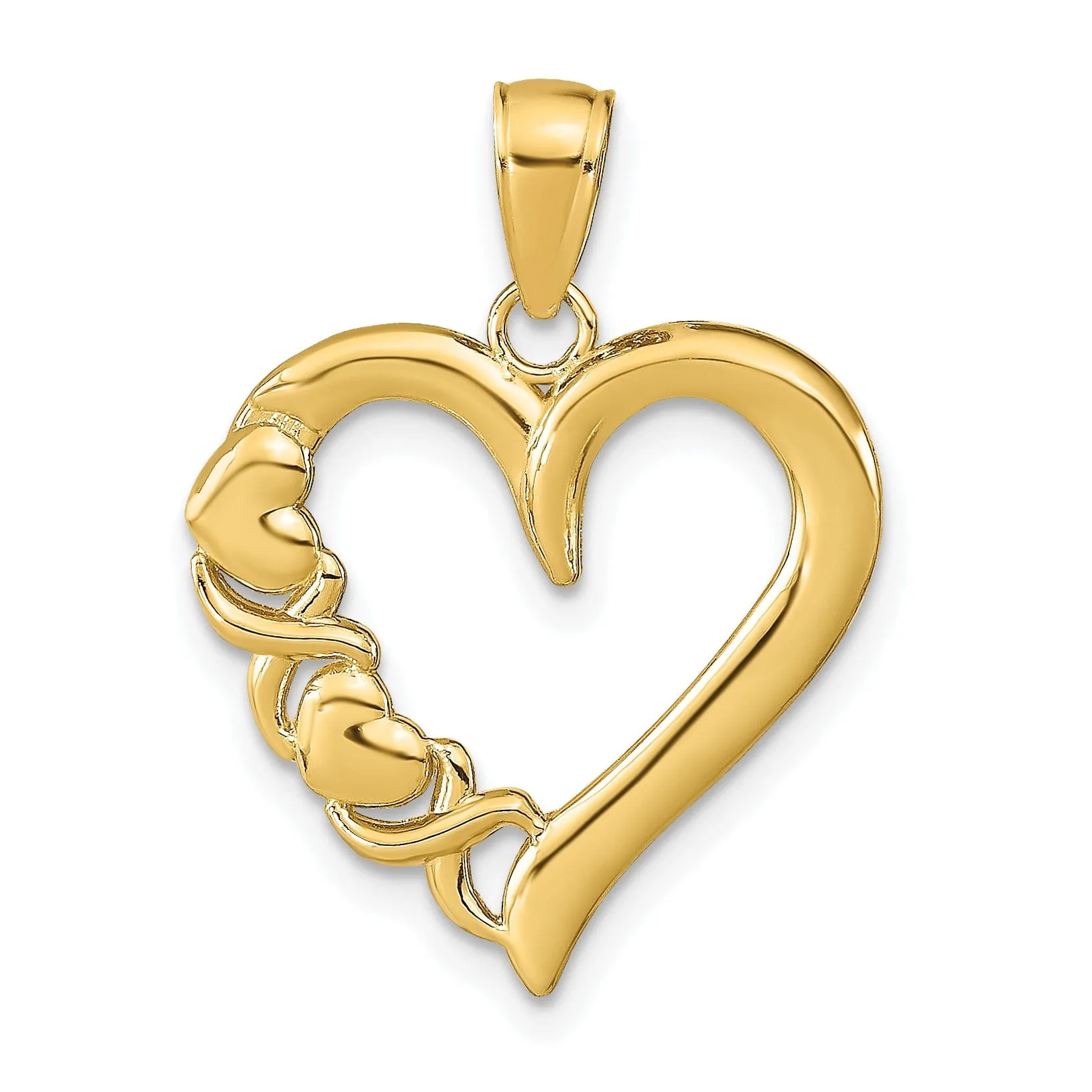 14K Yellow Gold Polished Finish Concave Shape Heart -X- in Heart Design Charm Pendant