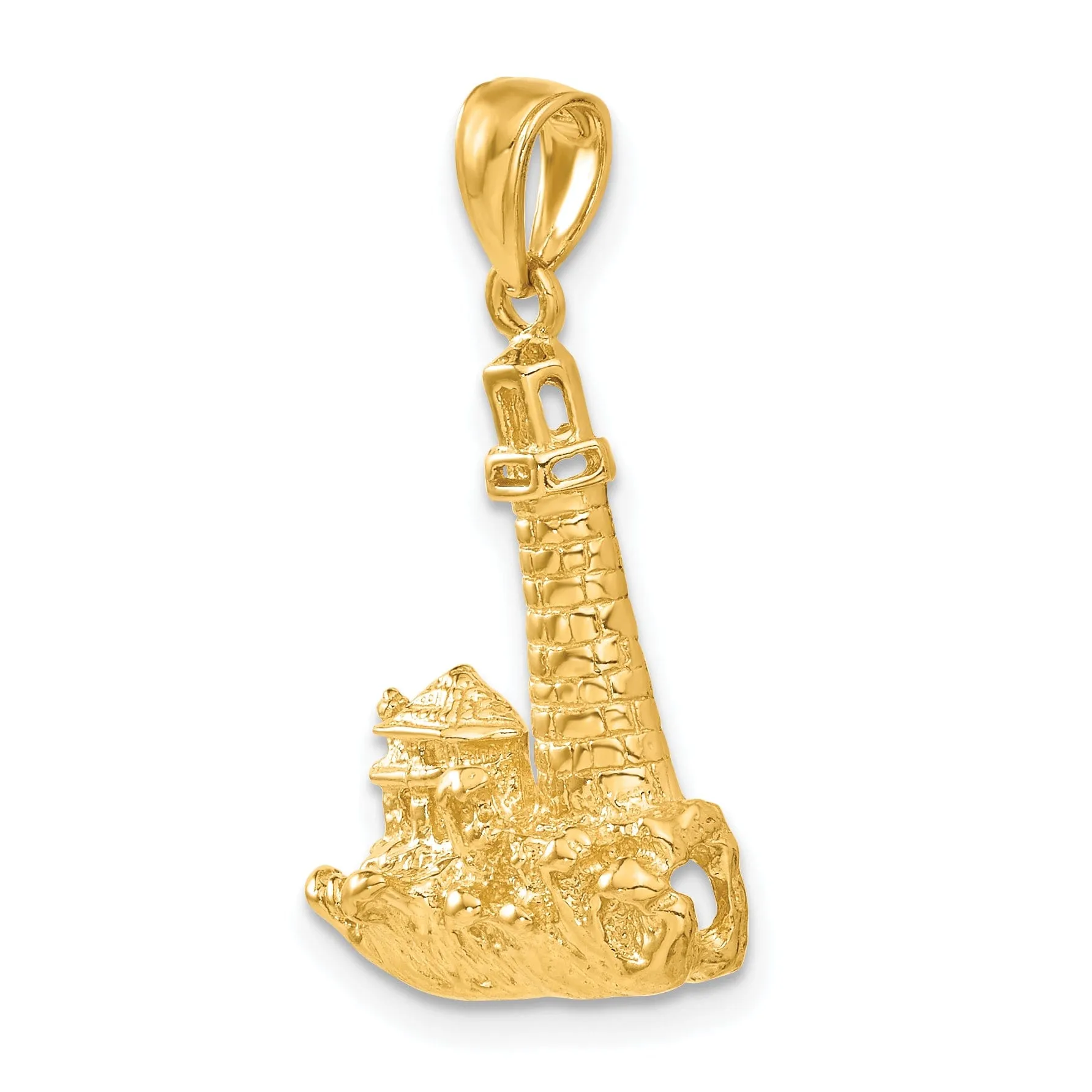 14k Yellow Gold Solid Polished Finish Cape Cod Lighthouse Pendant