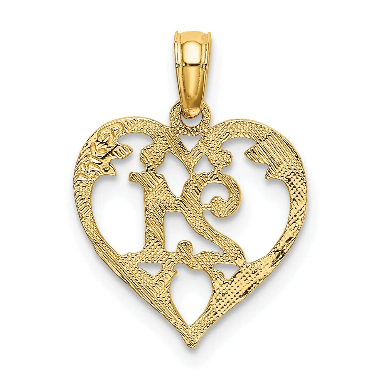 14K Yellow Gold Solid Polished Textured Finish Age 21 In Heart Shape Design Charm Pendant