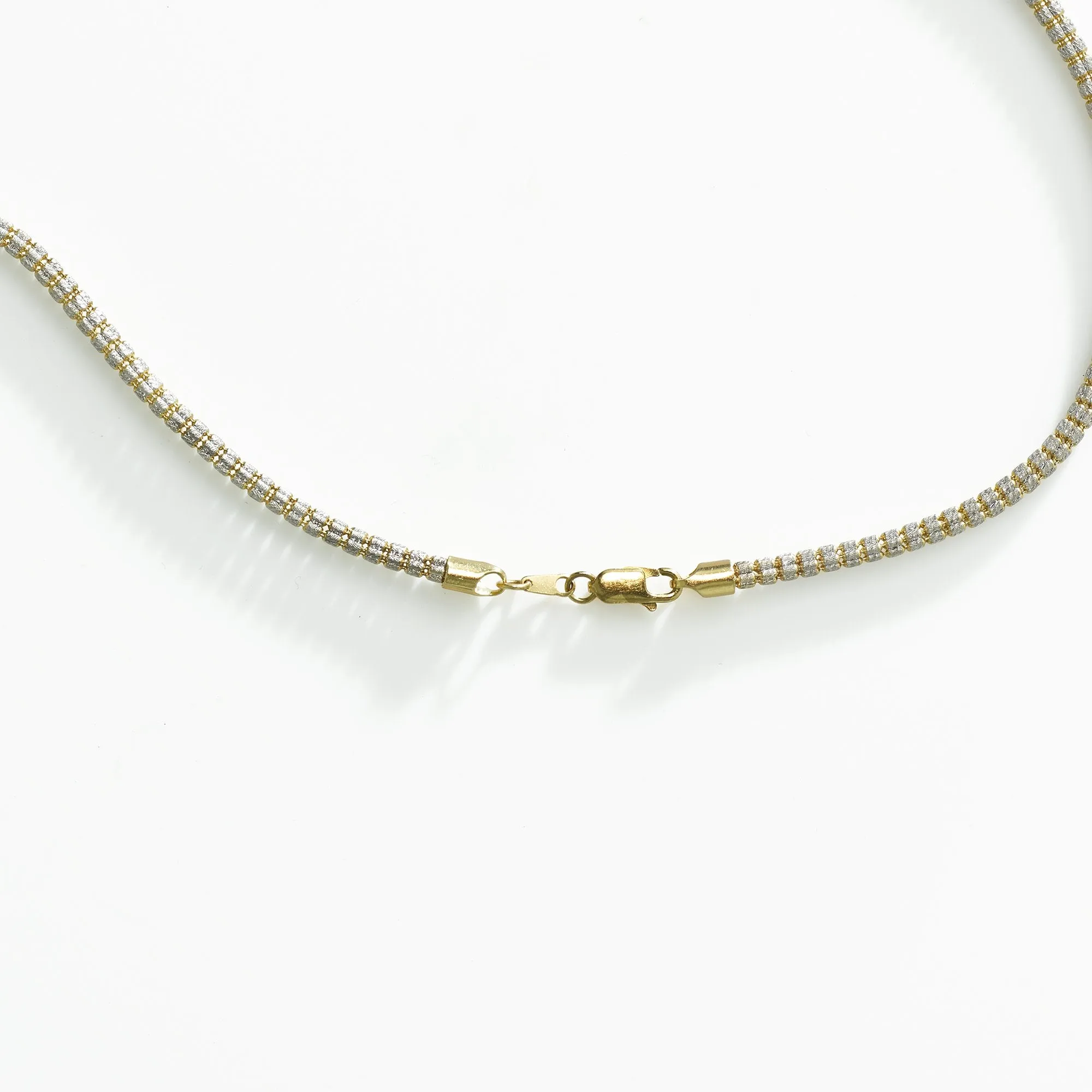 22K Multi Tone Gold Women's Chain W/ Rounded Link & Textured Gold Barrel Beads