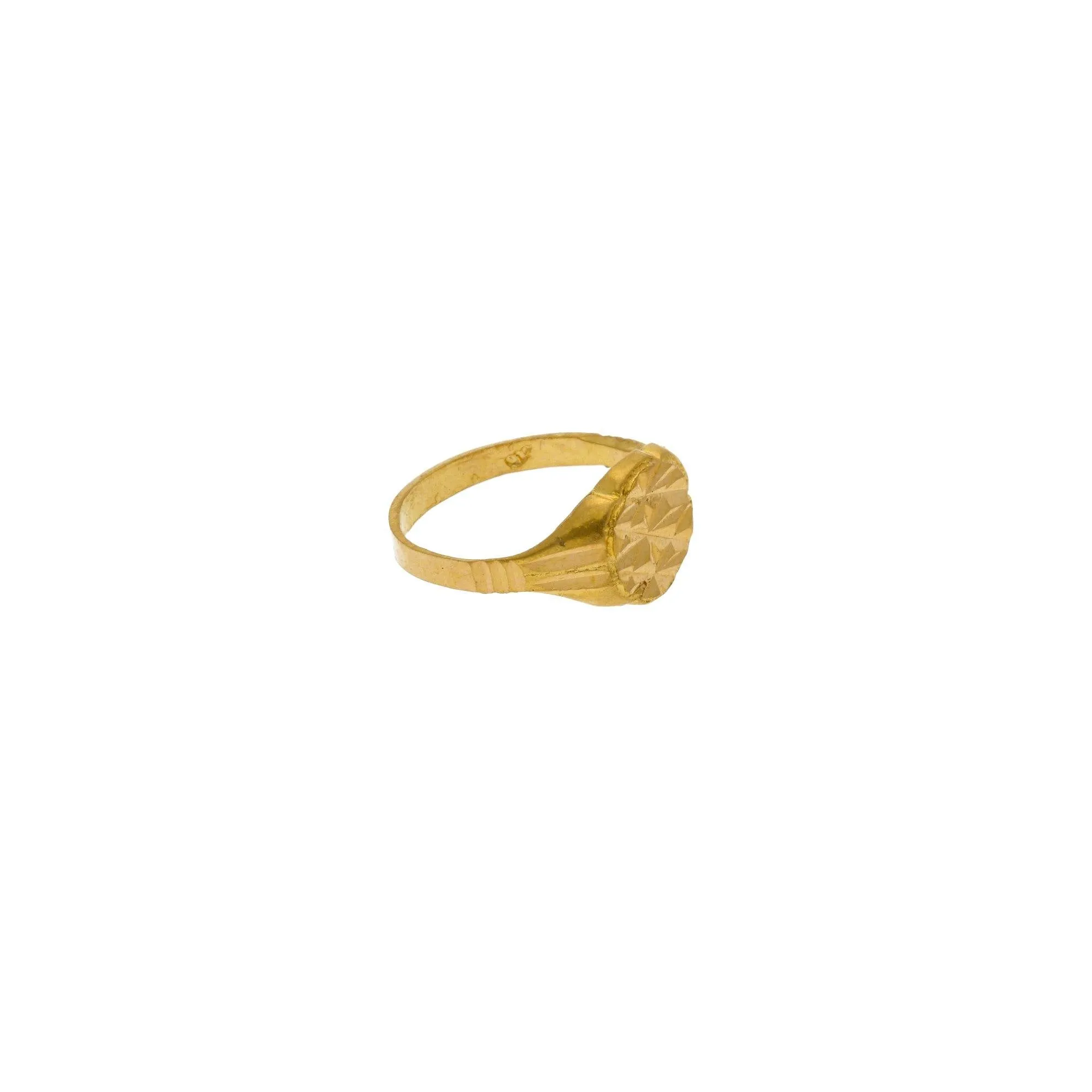 22K Yellow Gold Baby Ring W/ Round Geometric Signet Design & Ribbed Shank