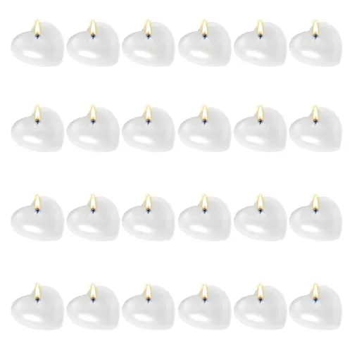 24 PCS White Floating Candles, Unscented Dripless Wax Discs Heart Shape Floating Candles Mini Candle Floating Discs for Centerpieces, Cylinder Vases, Weddings, Party, Home Decor