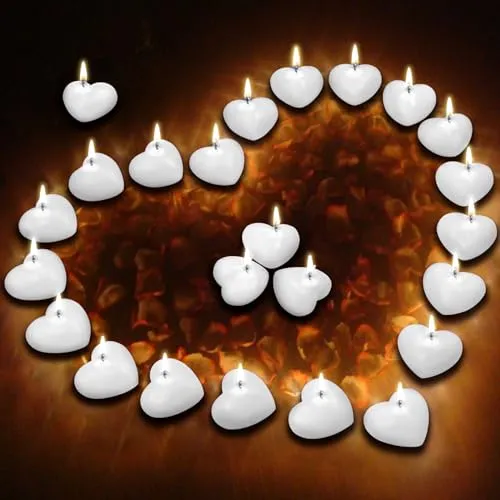 24 PCS White Floating Candles, Unscented Dripless Wax Discs Heart Shape Floating Candles Mini Candle Floating Discs for Centerpieces, Cylinder Vases, Weddings, Party, Home Decor