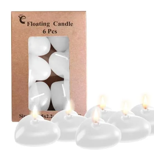 24 PCS White Floating Candles, Unscented Dripless Wax Discs Heart Shape Floating Candles Mini Candle Floating Discs for Centerpieces, Cylinder Vases, Weddings, Party, Home Decor