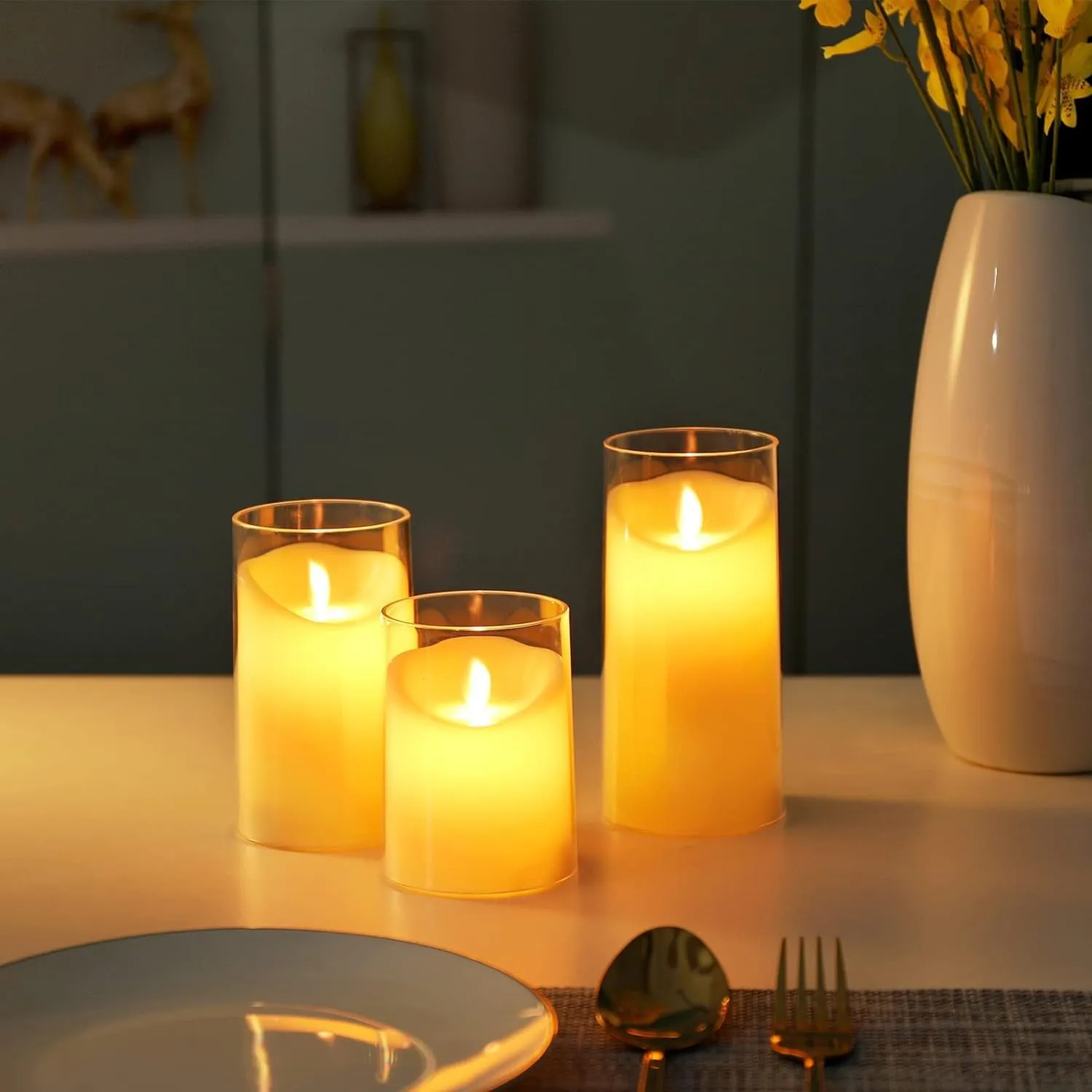 53 Arts Flameless Flickering LED Candles Pack of 3 Pcs (white in colour)