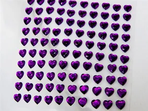 600 Pcs Heart Design Self Adhesive Purple Diamond Rhinestone DIY Stickers