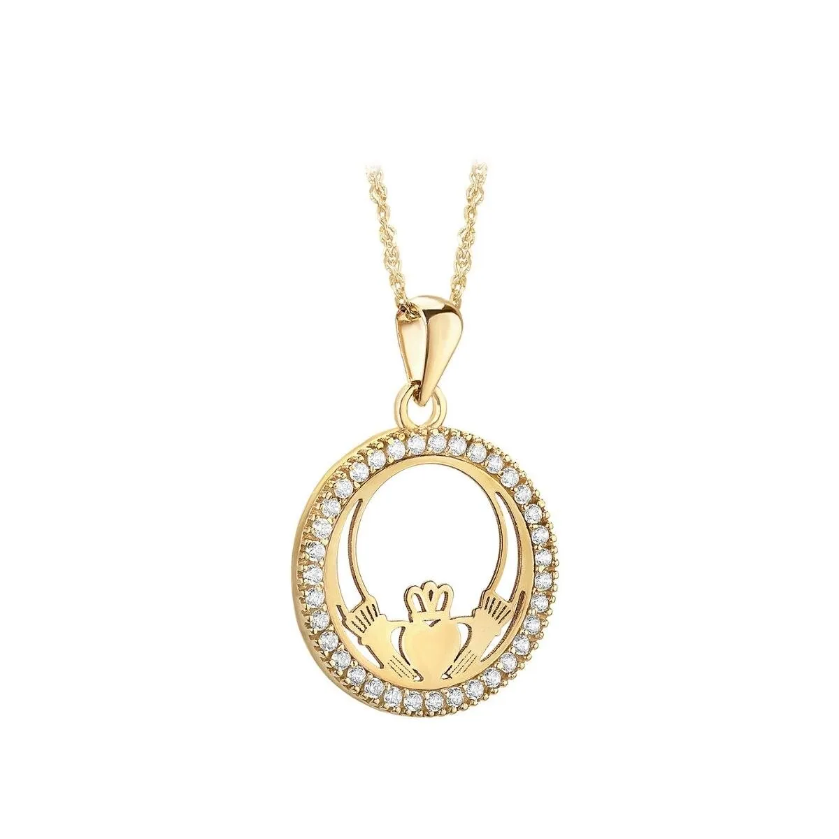 9K Gold Cz Round Claddagh Pendant