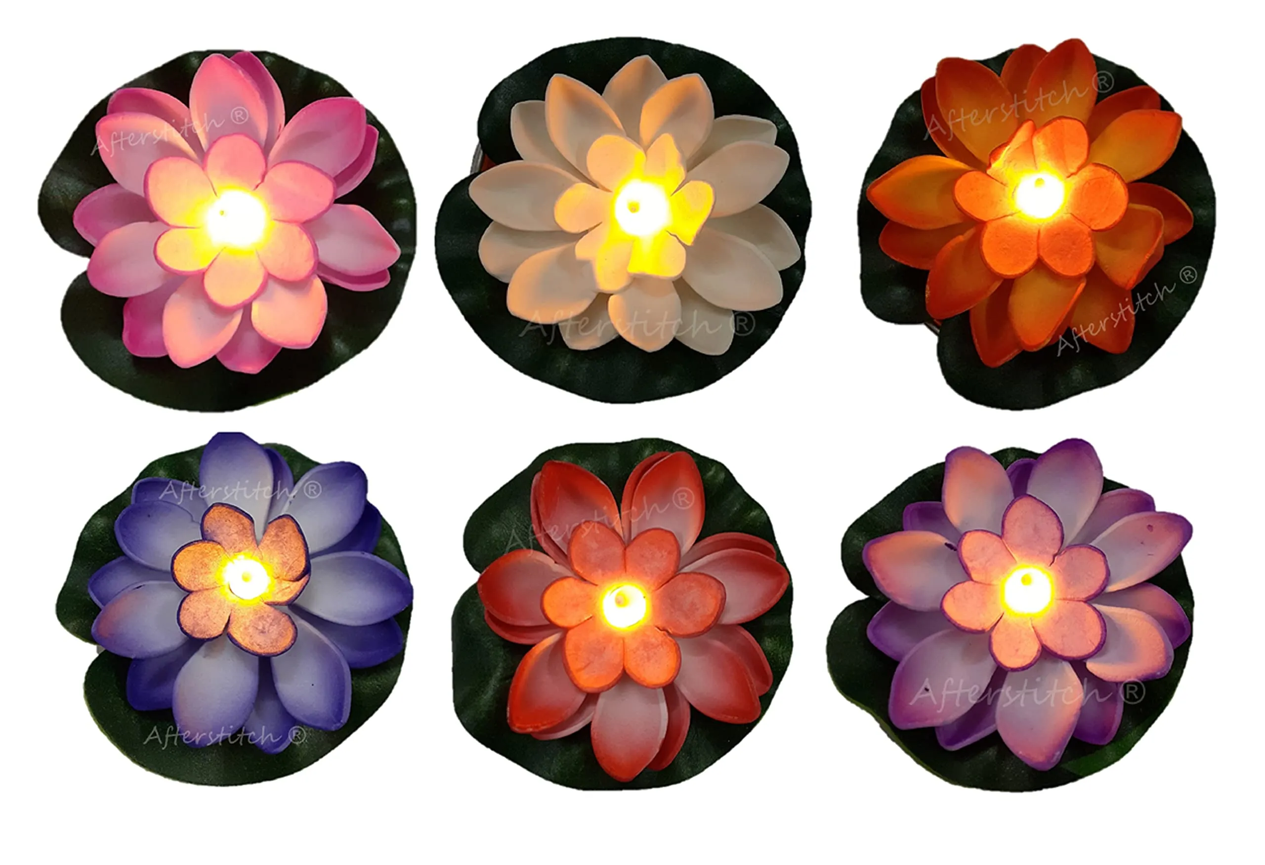 AFTERSTITCH Floating Lotus Flower Shape Light Candles Diya for Home Decoration Floating Led Candles Light in Water Bowl Diwali Decor Lighting Items (Batteries Included,Water Sensor) Pack of 6 Pieces