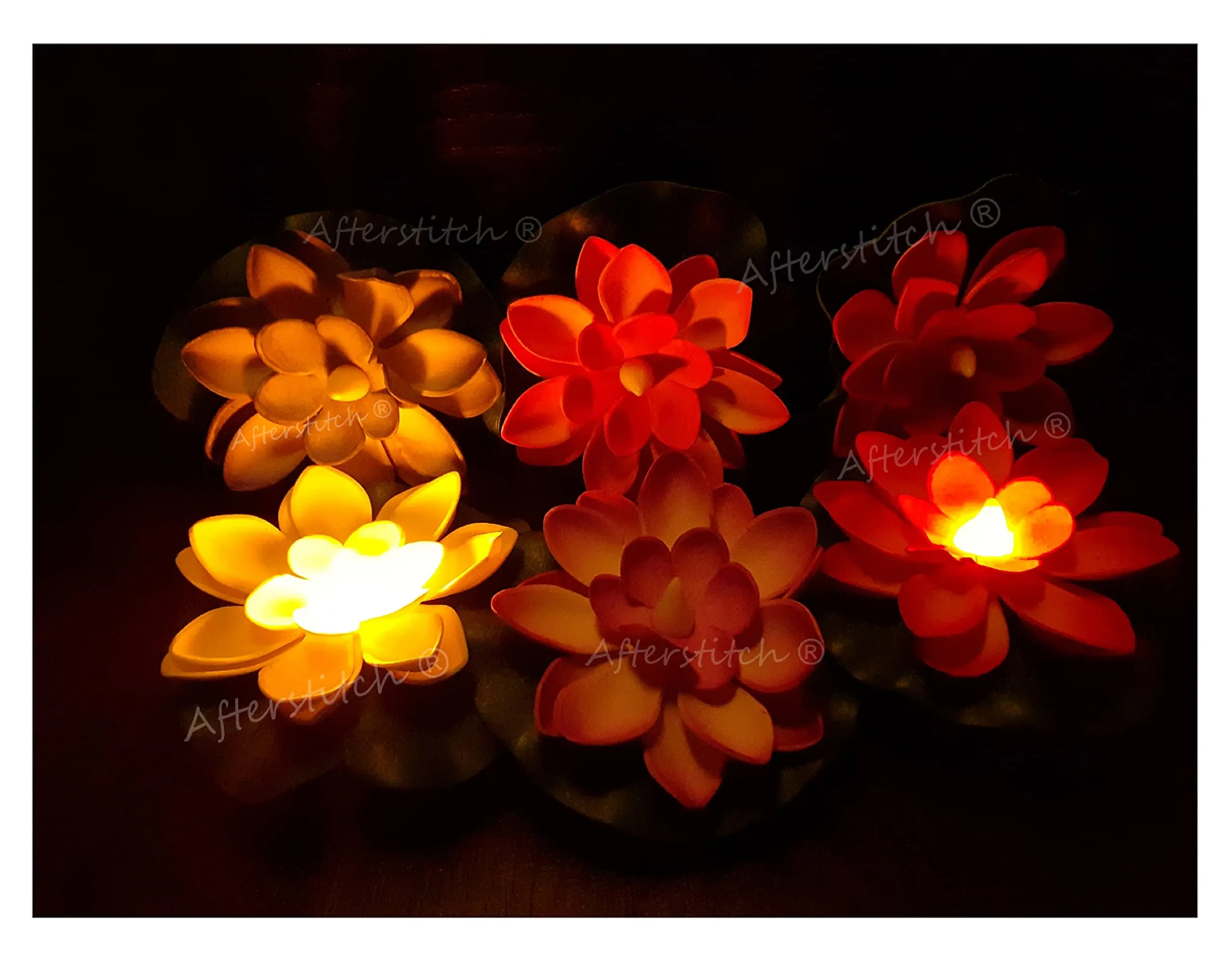 AFTERSTITCH Floating Lotus Flower Shape Light Candles Diya for Home Decoration Floating Led Candles Light in Water Bowl Diwali Decor Lighting Items (Batteries Included,Water Sensor) Pack of 6 Pieces