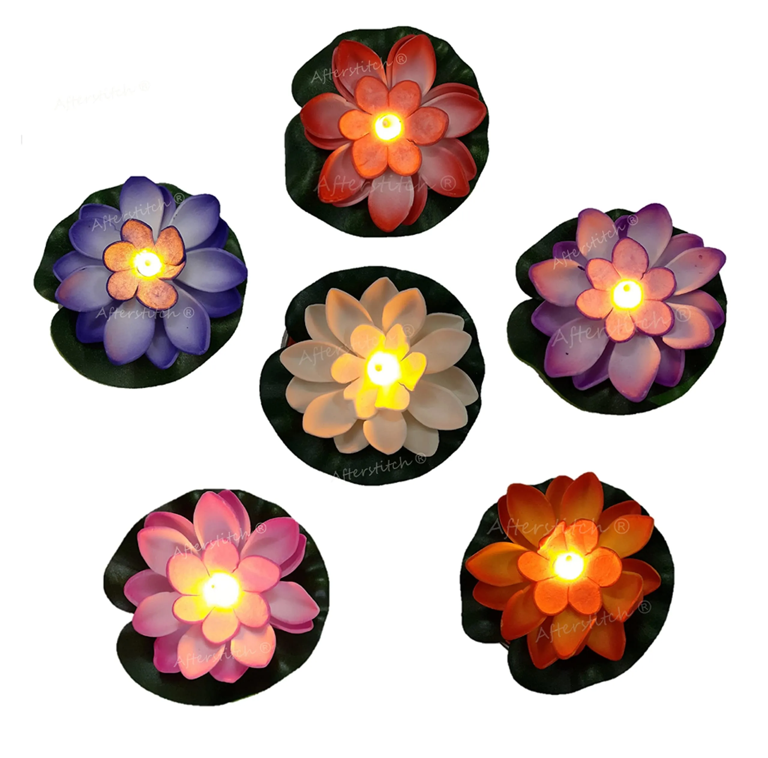 AFTERSTITCH Floating Lotus Flower Shape Light Candles Diya for Home Decoration Floating Led Candles Light in Water Bowl Diwali Decor Lighting Items (Batteries Included,Water Sensor) Pack of 6 Pieces