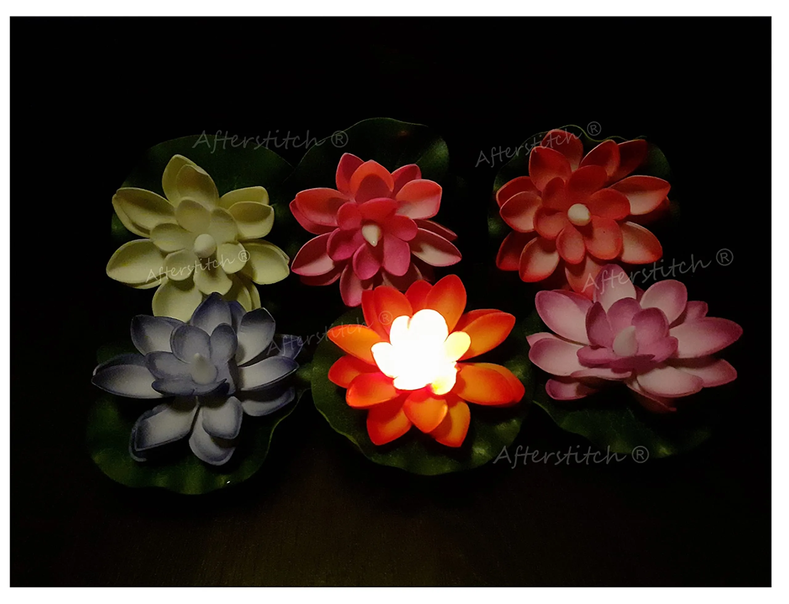 AFTERSTITCH Floating Lotus Flower Shape Light Candles Diya for Home Decoration Floating Led Candles Light in Water Bowl Diwali Decor Lighting Items (Batteries Included,Water Sensor) Pack of 6 Pieces