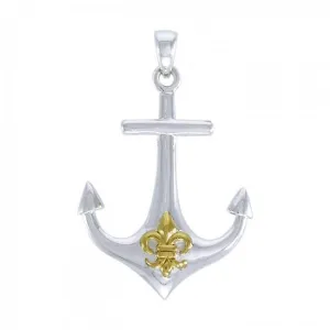 Anchored in the royalty of Fleur-de-Lis ~ Sterling Silver Jewelry Pendant with 14k Gold Accent MPD4048