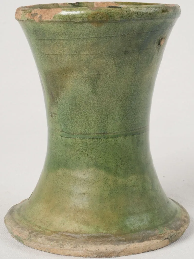 Antique French terracotta flared vase w/ Green glaze 6¾"