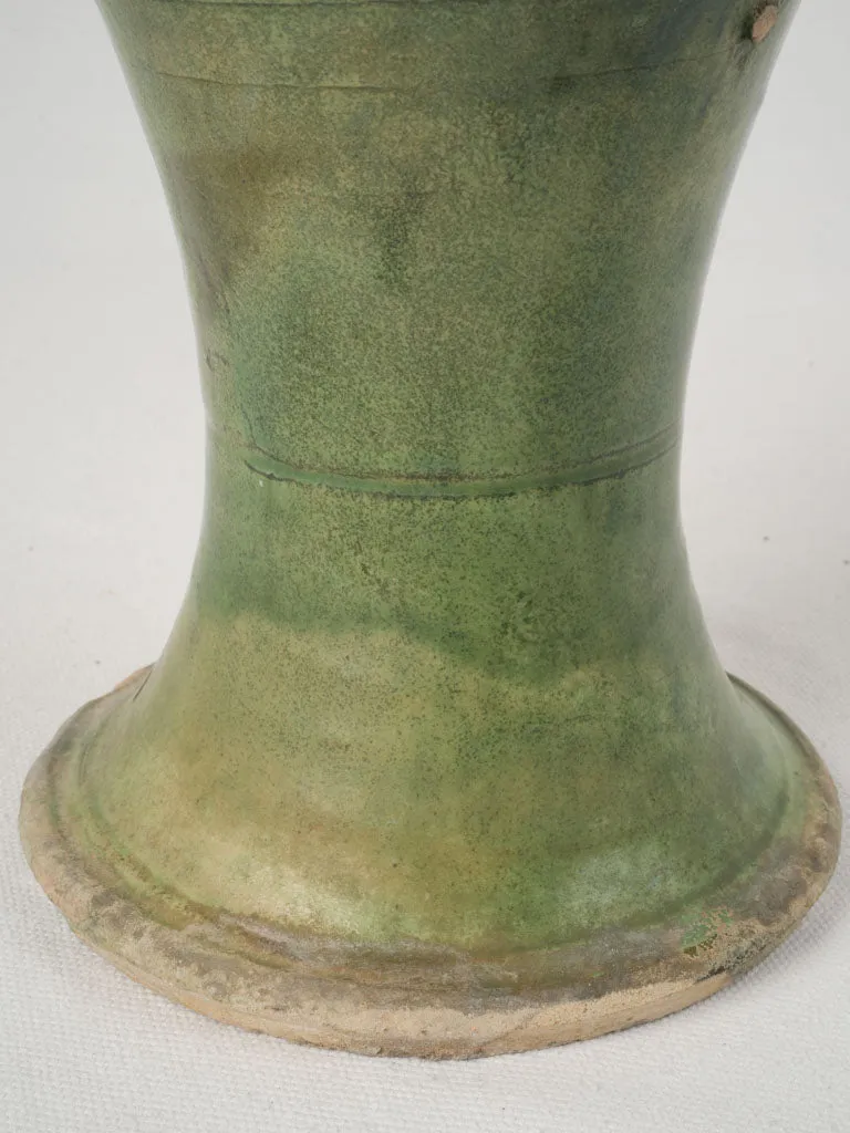 Antique French terracotta flared vase w/ Green glaze 6¾"