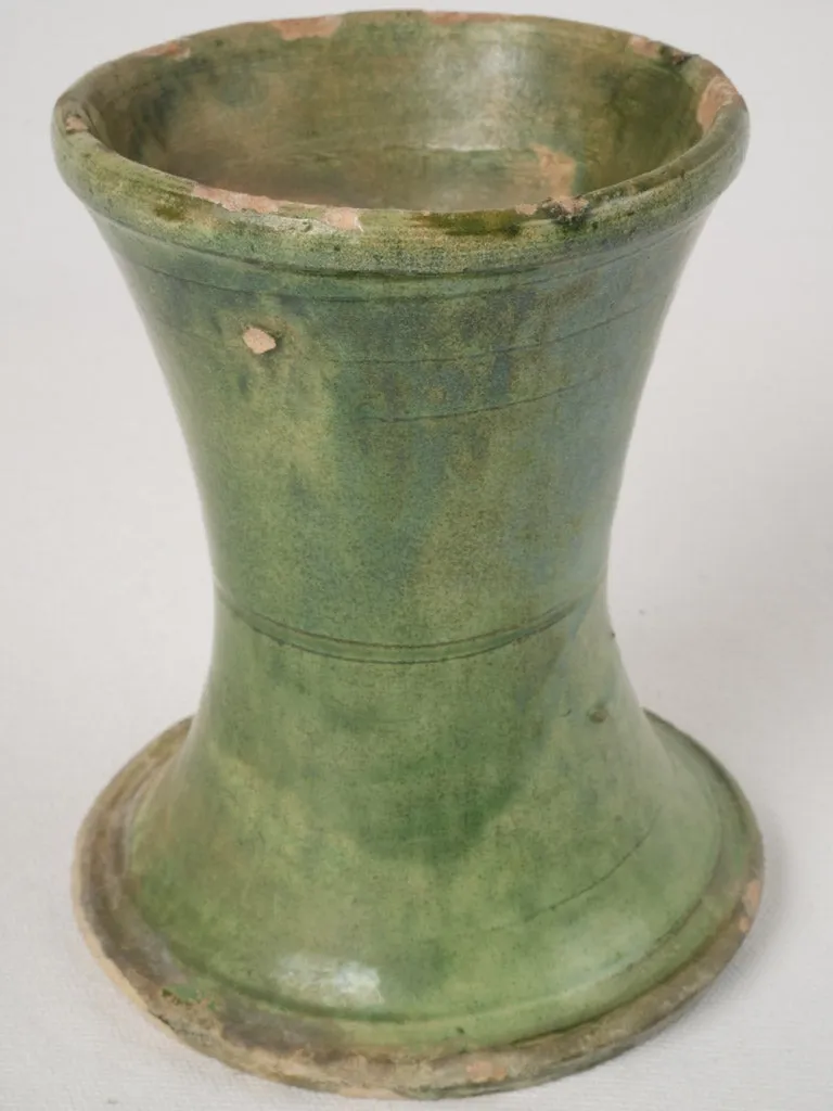 Antique French terracotta flared vase w/ Green glaze 6¾"