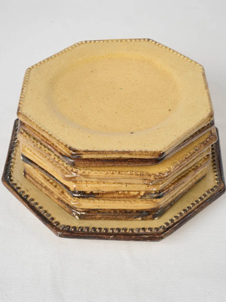 Antique Vallauris Octagonal Ceramic Dessert Service, Yellow 10-Piece Set 7"