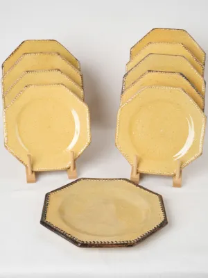 Antique Vallauris Octagonal Ceramic Dessert Service, Yellow 10-Piece Set 7"