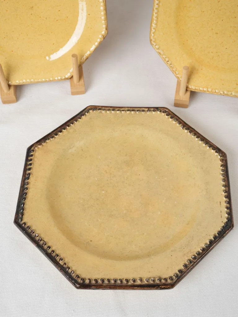 Antique Vallauris Octagonal Ceramic Dessert Service, Yellow 10-Piece Set 7"