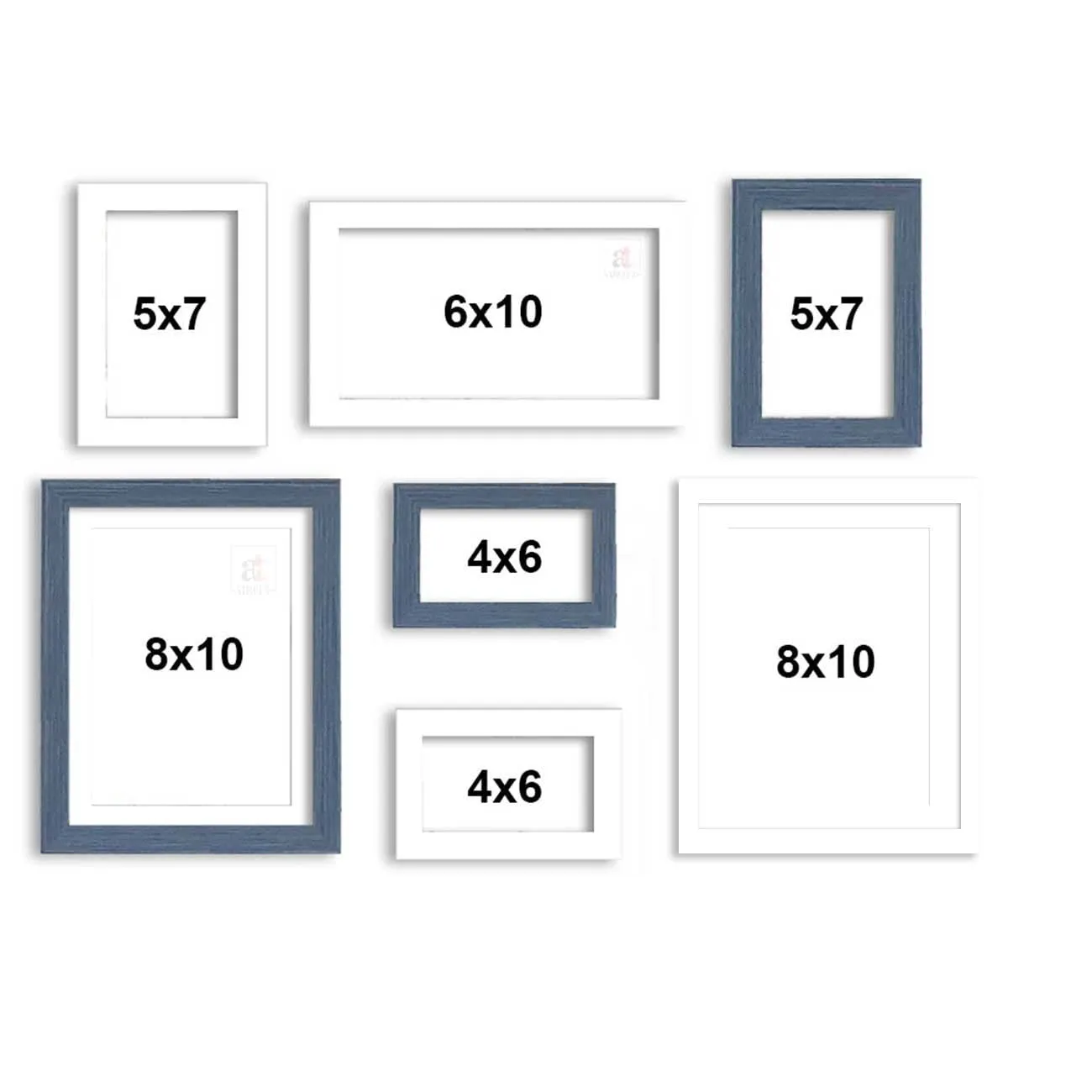 Art Street Set of 7 White & Blue Wall Photo Frame for Home Decor, Picture Frame for Living Room Wall Decoration Mix Size (White & Blue, 4x6, 5 x7, 8x10 Inchs)