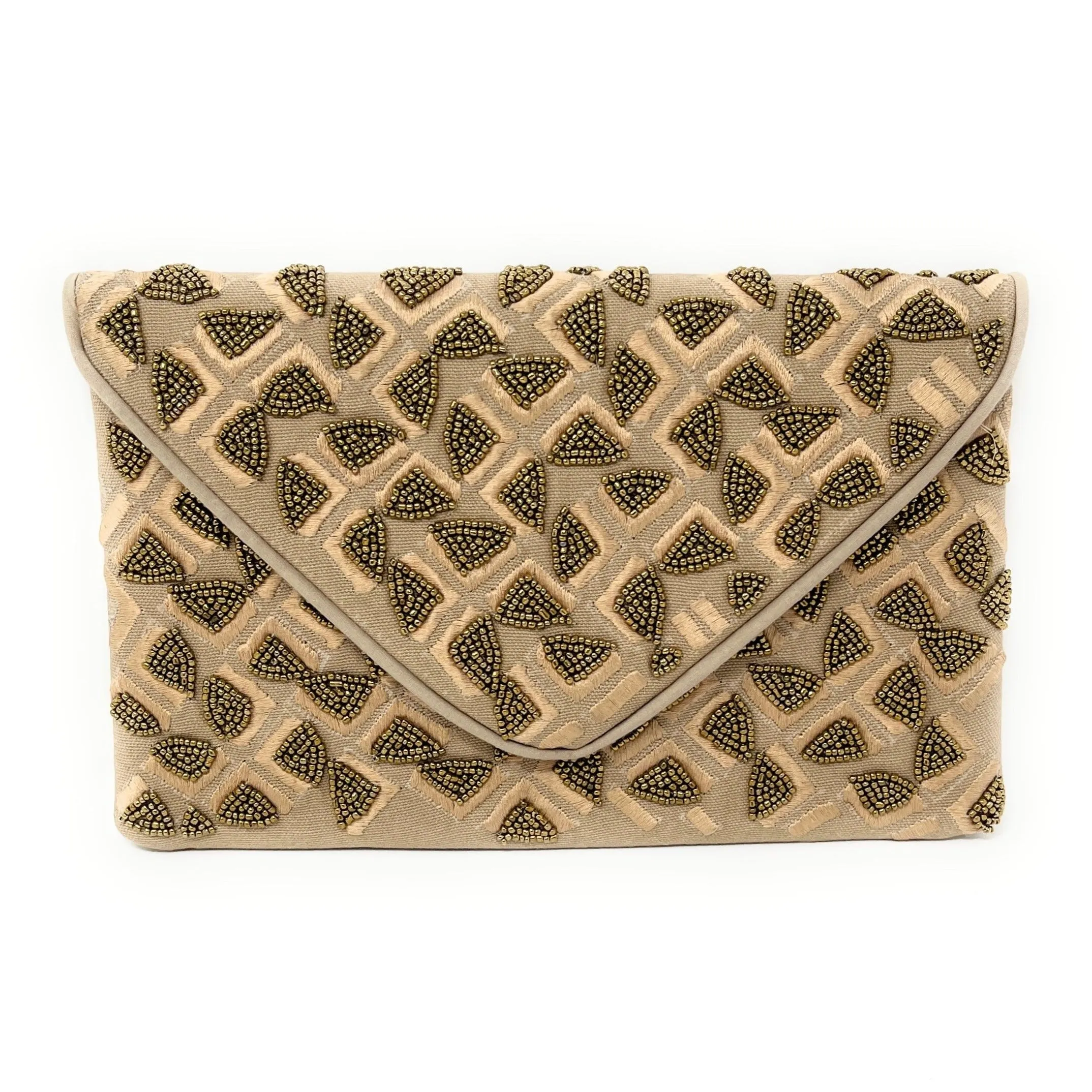 Beige Beaded Clutch Purse