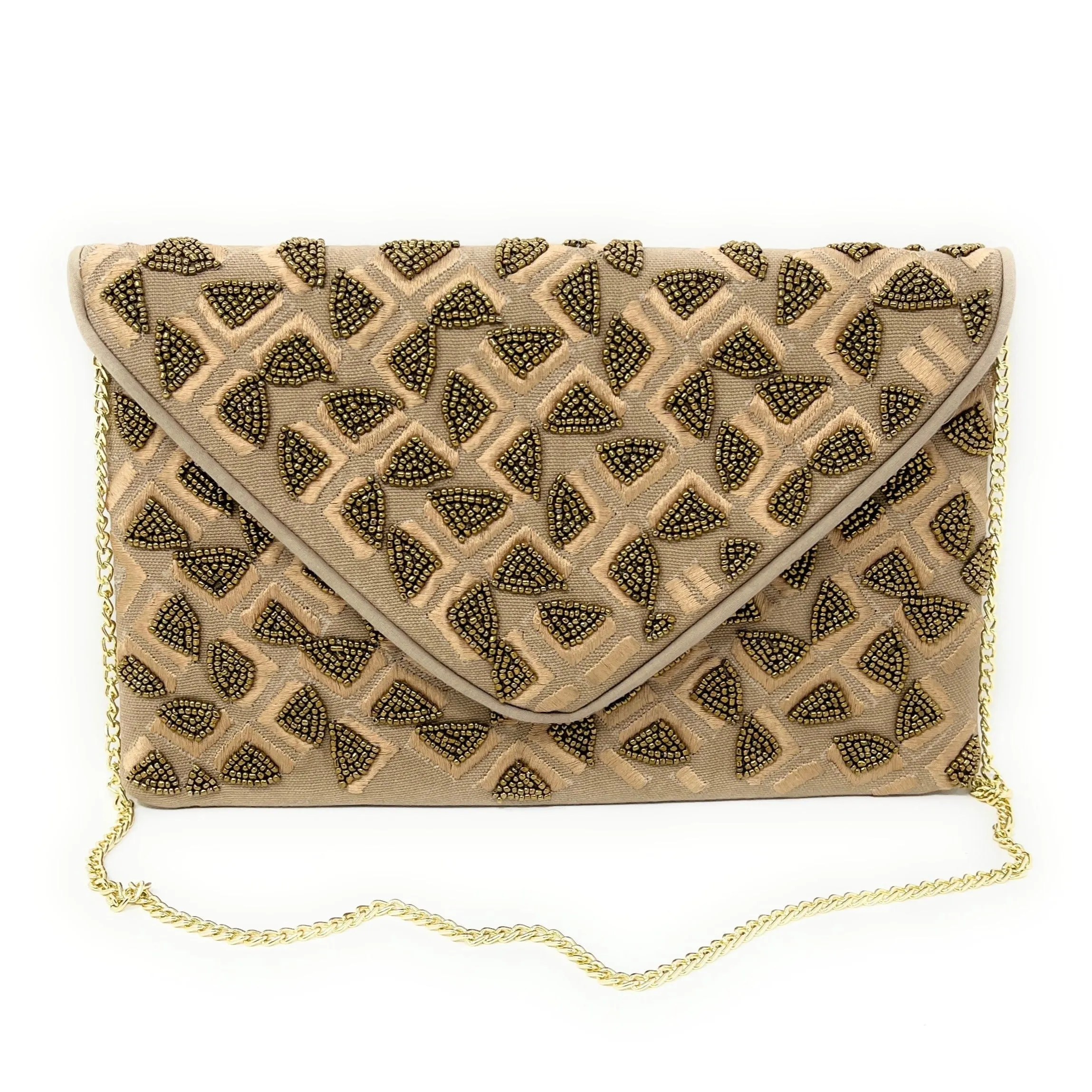 Beige Beaded Clutch Purse