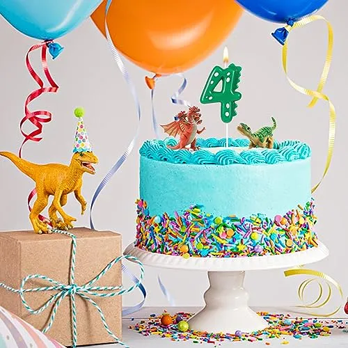 Birthday Number Candles, 2.8 Inch Dinosaur Candle Birthday Cake Candles Dinosaur Birthday Candle for Cake Dinosaur Candle Theme Party Decoration(Number 4)