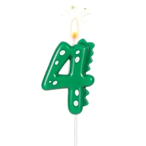 Birthday Number Candles, 2.8 Inch Dinosaur Candle Birthday Cake Candles Dinosaur Birthday Candle for Cake Dinosaur Candle Theme Party Decoration(Number 4)