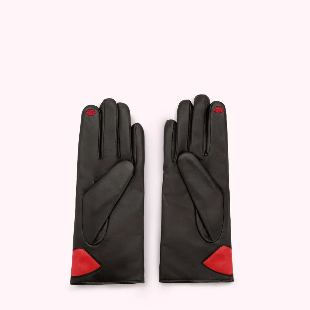 BLACK CONTRAST LIP LEATHER GLOVES