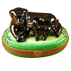 Black Labrador & Puppy limoges box