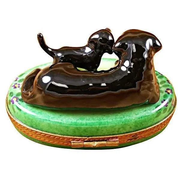 Black Labrador & Puppy limoges box