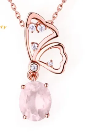 Butterfly Jewelry Sets Rose Quartz in Sterling SIlver, Rose Gold Plated Pink Beautiful