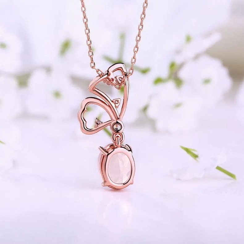 Butterfly Jewelry Sets Rose Quartz in Sterling SIlver, Rose Gold Plated Pink Beautiful