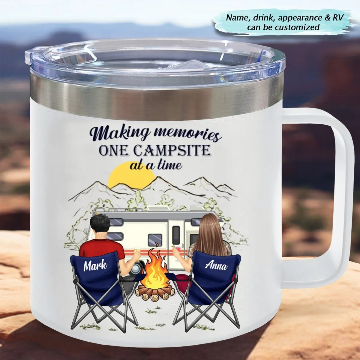 Camping Lovers - Making Memories One Campsite At A Time - Personalized Stainless Steel Tumbler With Handle (TB)