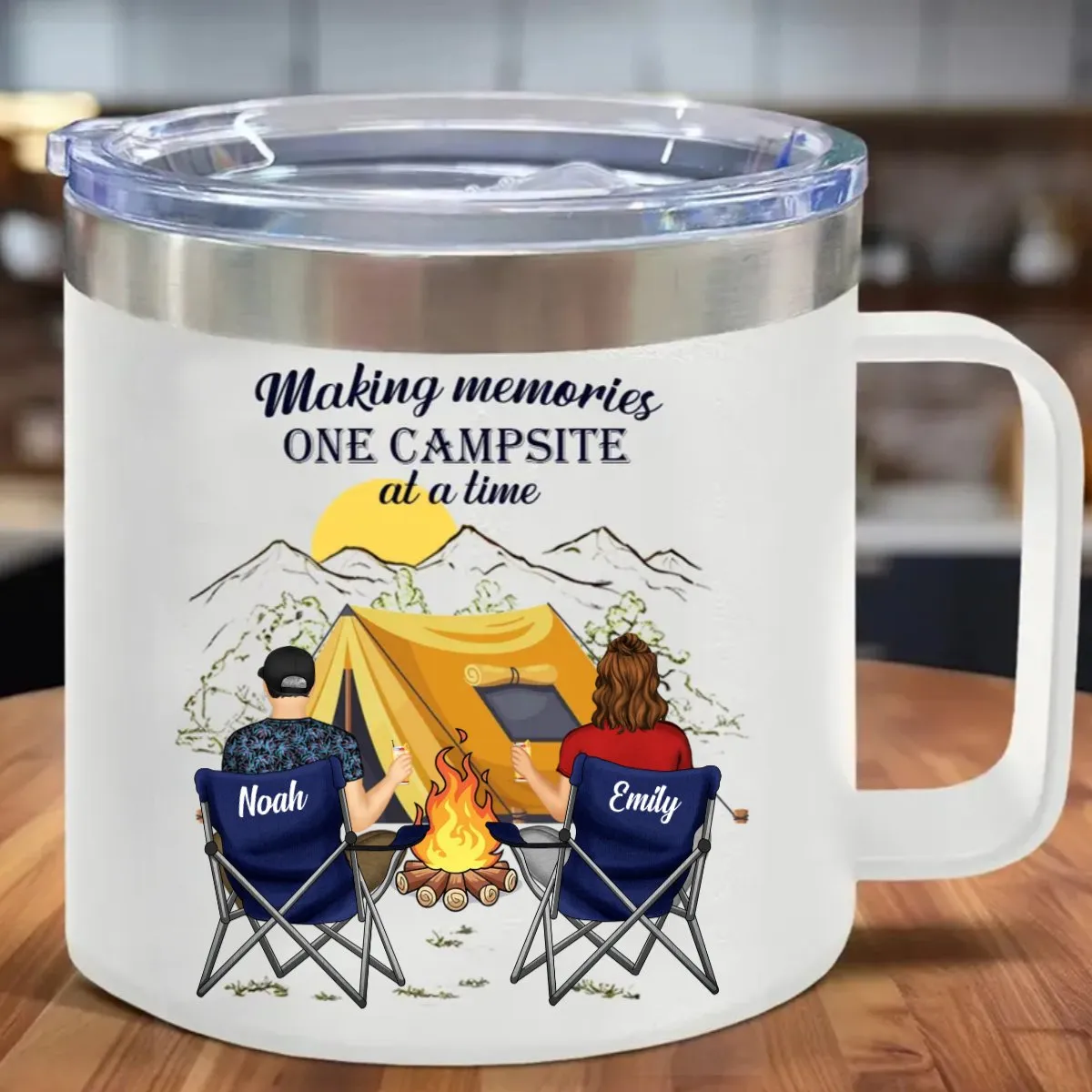 Camping Lovers - Making Memories One Campsite At A Time - Personalized Stainless Steel Tumbler With Handle (TB)