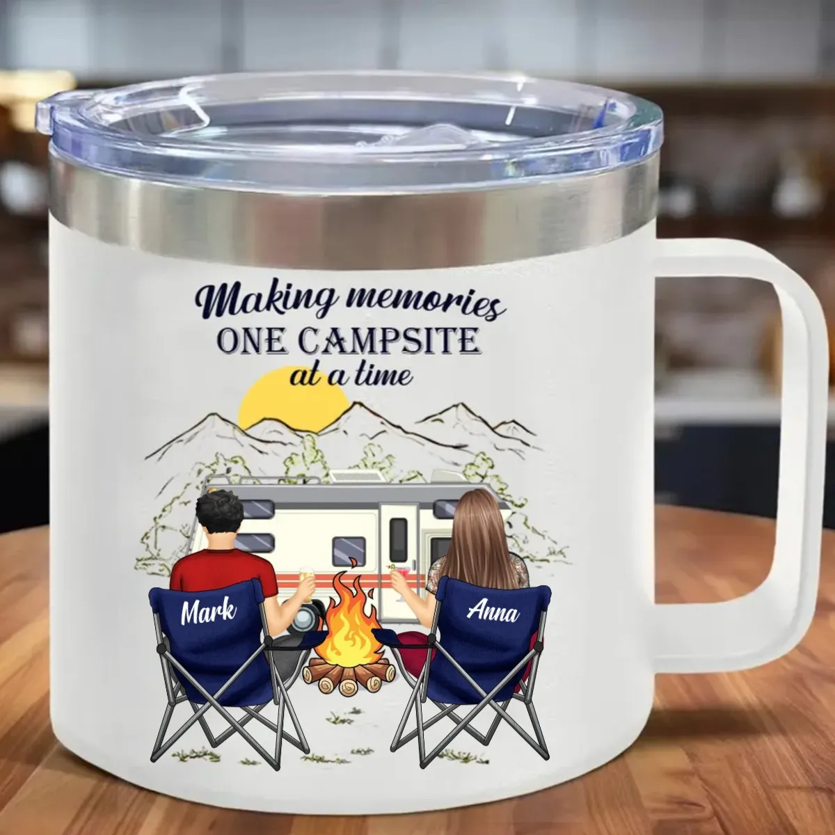 Camping Lovers - Making Memories One Campsite At A Time - Personalized Stainless Steel Tumbler With Handle (TB)