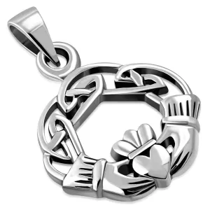 Celtic Knot Claddagh Silver Pendant