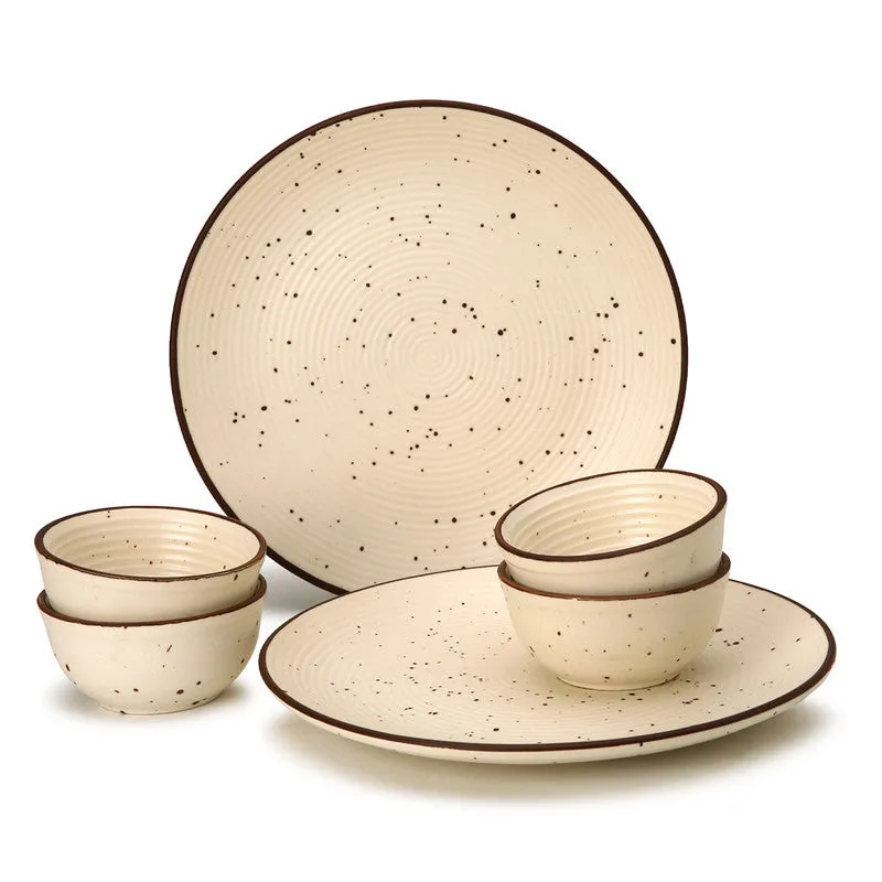 Ceramic Dinner Set | 2 Dinner Plates & 4 Katori Bowls | Dinnerware Set | Beige | Set of 6