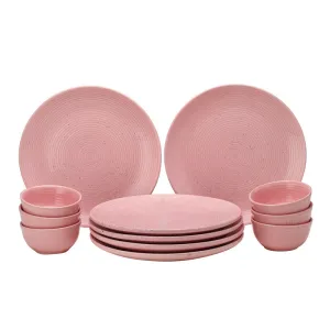 Ceramic Dinner Set | 6 Dinner Plates & 6 Katori Bowls | Dinnerware Set | Blush Pink | Set of 12