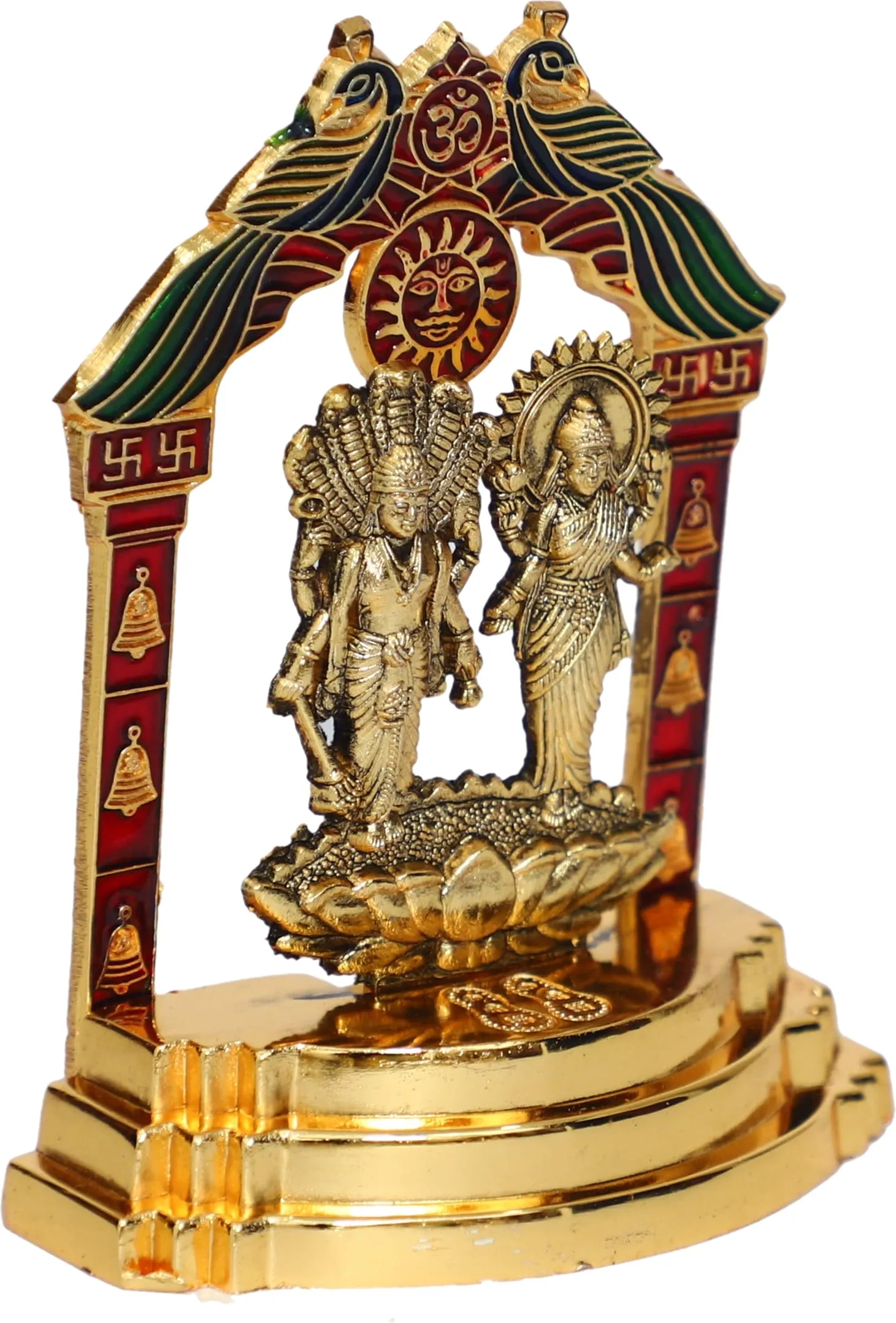 CHHARIYA CRAFTS Metal Lakshmi Narayan Idol Vishnu Laxmi MurtiI Krishna Statue Decorative Showpiece - 10 cm (Metal, Gold)