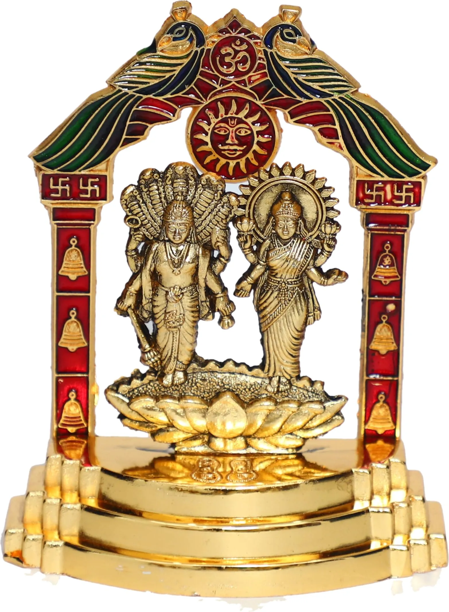 CHHARIYA CRAFTS Metal Lakshmi Narayan Idol Vishnu Laxmi MurtiI Krishna Statue Decorative Showpiece - 10 cm (Metal, Gold)