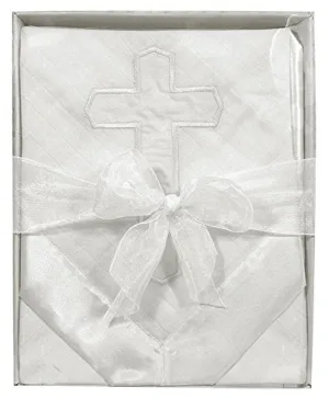 Christening/Blessing Woven Satin Blanket with Embroidered Cross, White