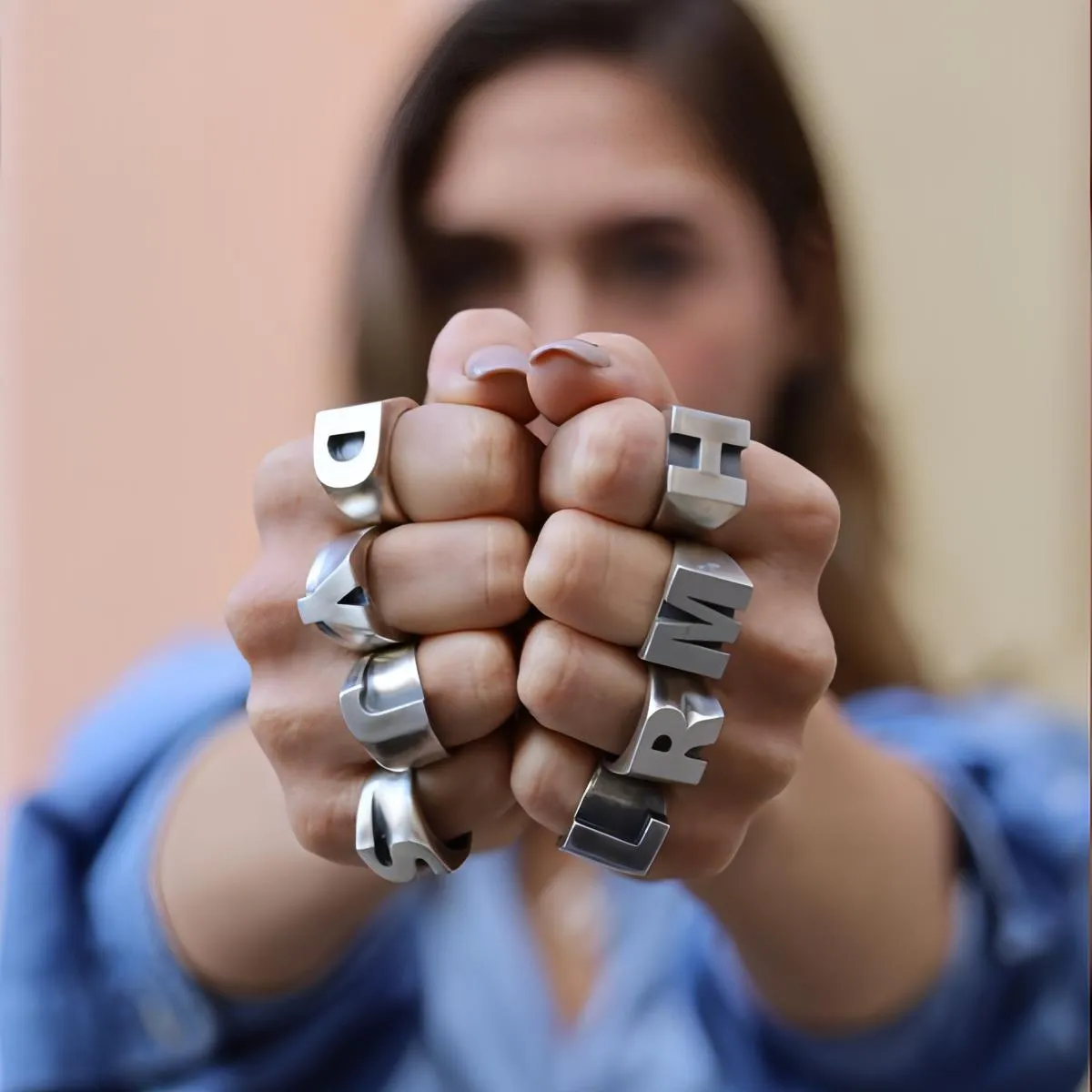 Chunky letter Ring - Silver \ Gold 14K