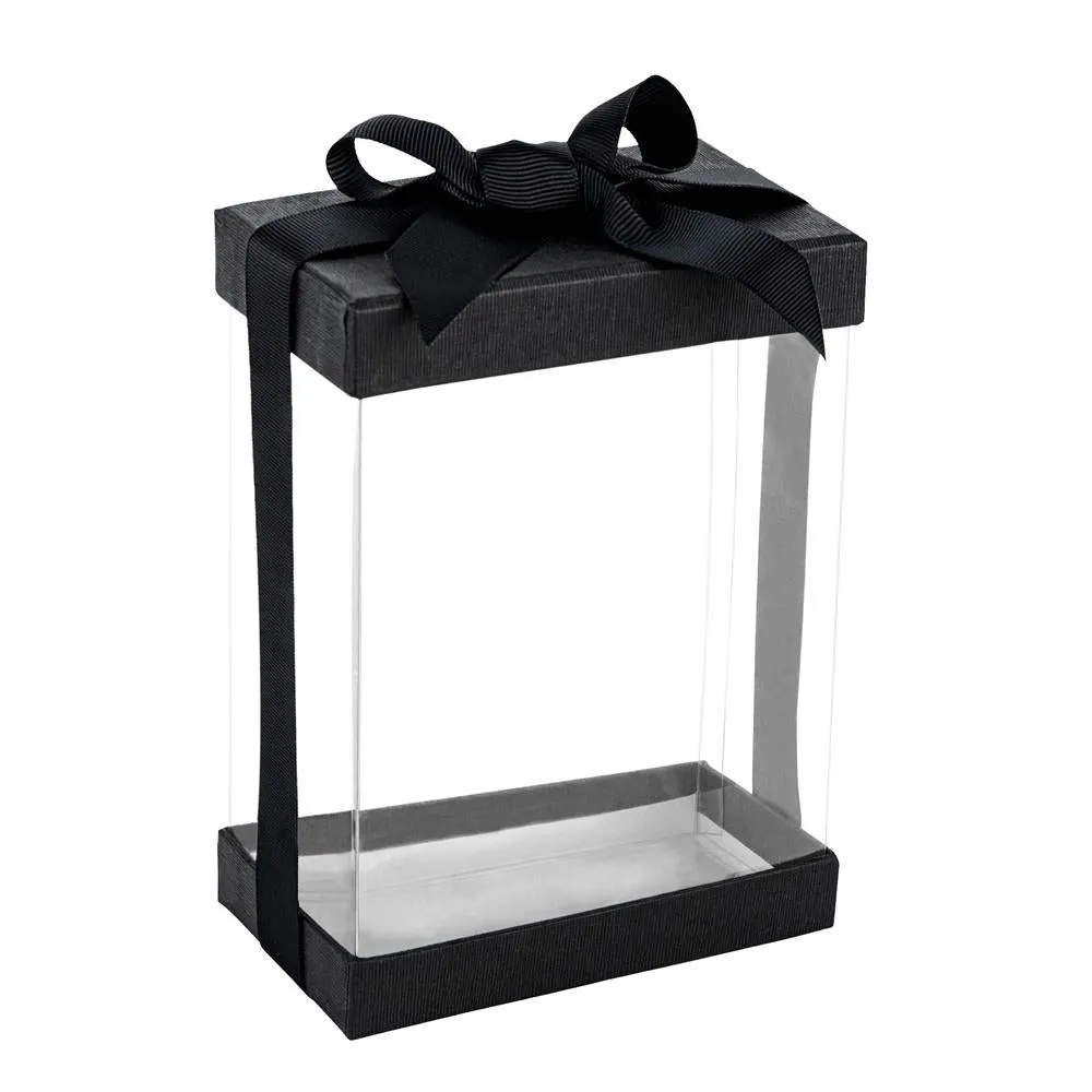 Clear Black 7x5x3" Gift Boxes 6 Pack Bakery Boxes With Base Lid & Ribbon